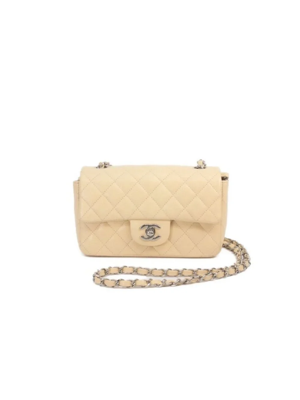 Chanel Beige Caviar Silver Mini Quilted 20 Shoulder Bag